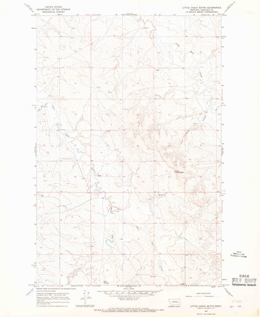 Classic USGS Little Chalk Butte Montana 7.5'x7.5' Topo Map Image