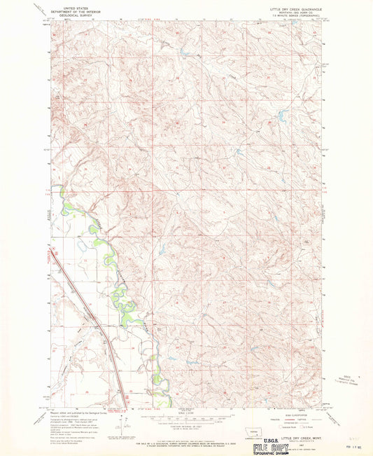 Classic USGS Little Dry Creek Montana 7.5'x7.5' Topo Map Image