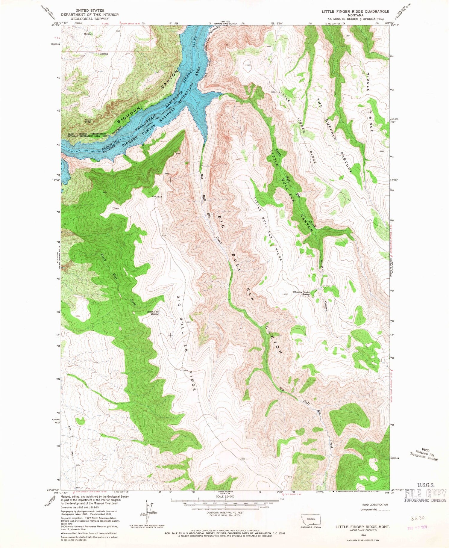 Classic USGS Little Finger Ridge Montana 7.5'x7.5' Topo Map Image