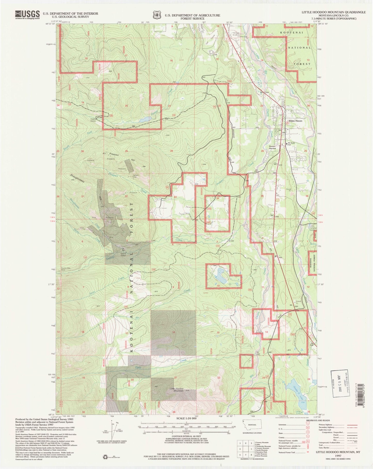 Classic USGS Little Hoodoo Mountain Montana 7.5'x7.5' Topo Map Image