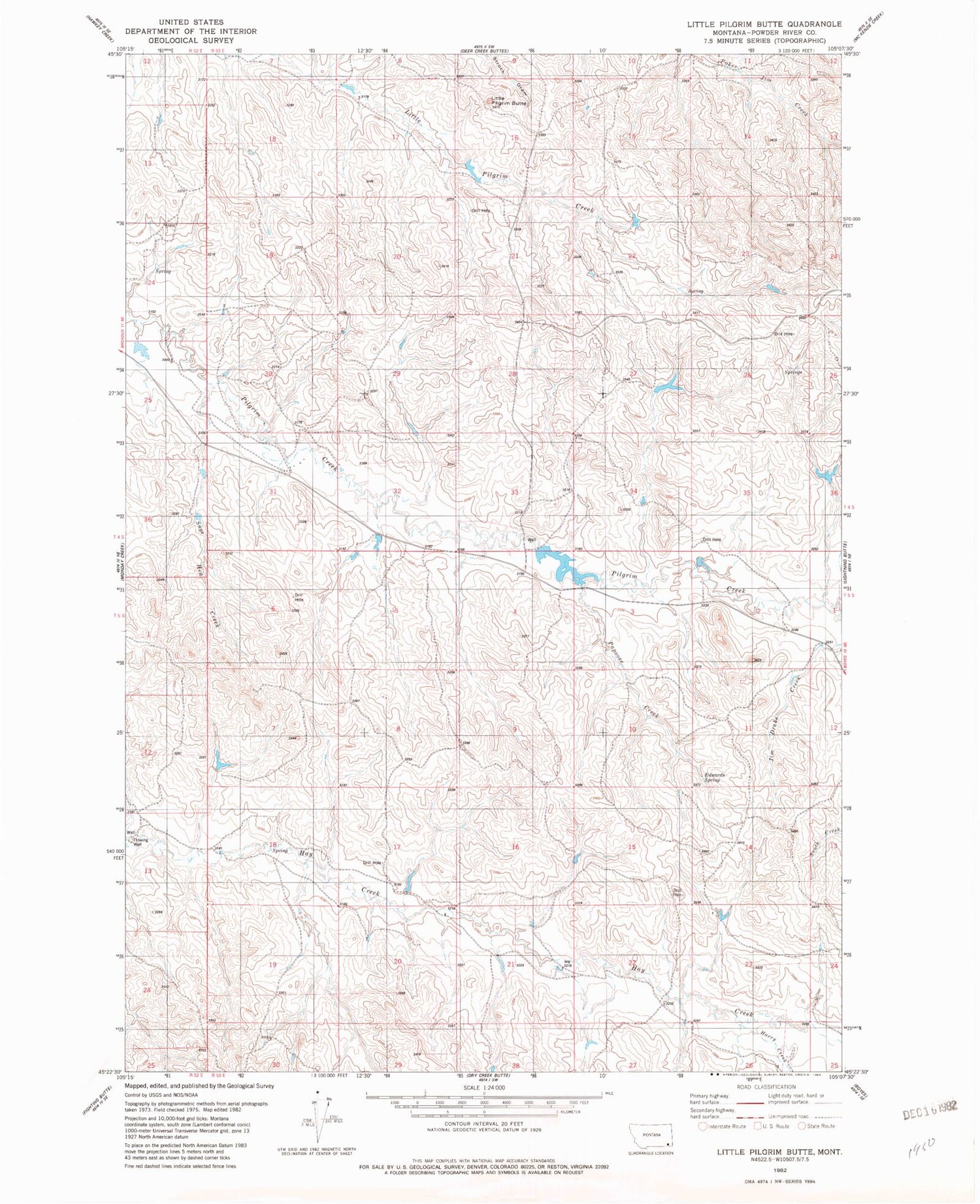 Classic USGS Little Pilgrim Butte Montana 7.5'x7.5' Topo Map Image