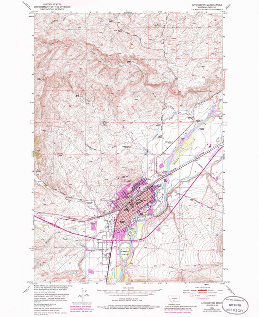 Classic USGS Livingston Montana 7.5'x7.5' Topo Map Image