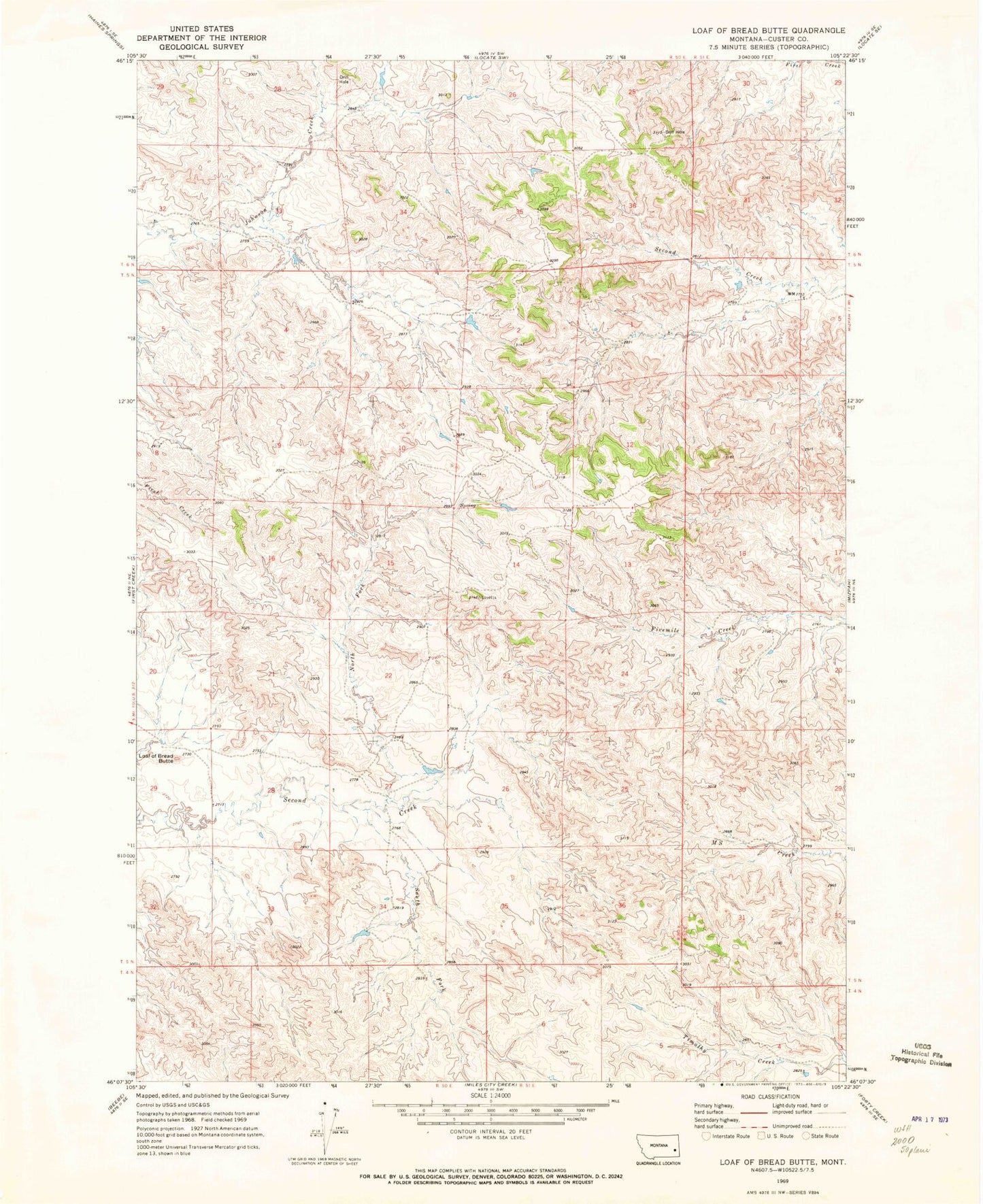 Classic USGS Loaf of Bread Butte Montana 7.5'x7.5' Topo Map Image