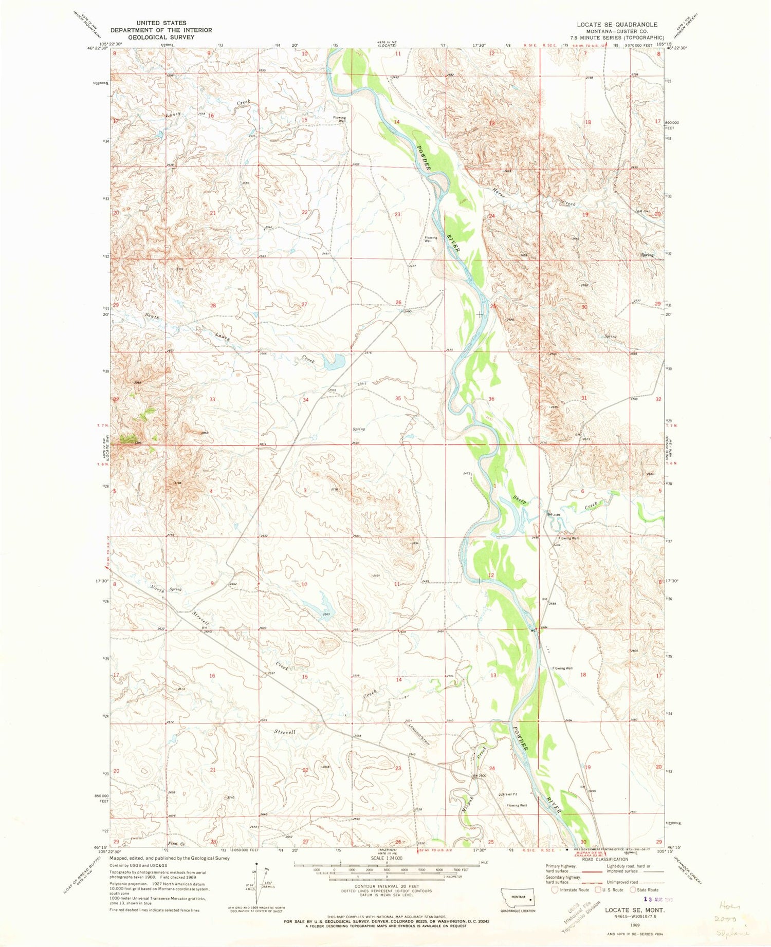 Classic USGS Locate SE Montana 7.5'x7.5' Topo Map Image