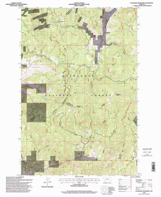 Classic USGS Lockhart Meadows Montana 7.5'x7.5' Topo Map Image