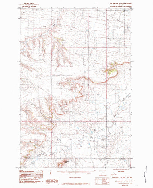 Classic USGS Locomotive Butte Montana 7.5'x7.5' Topo Map Image