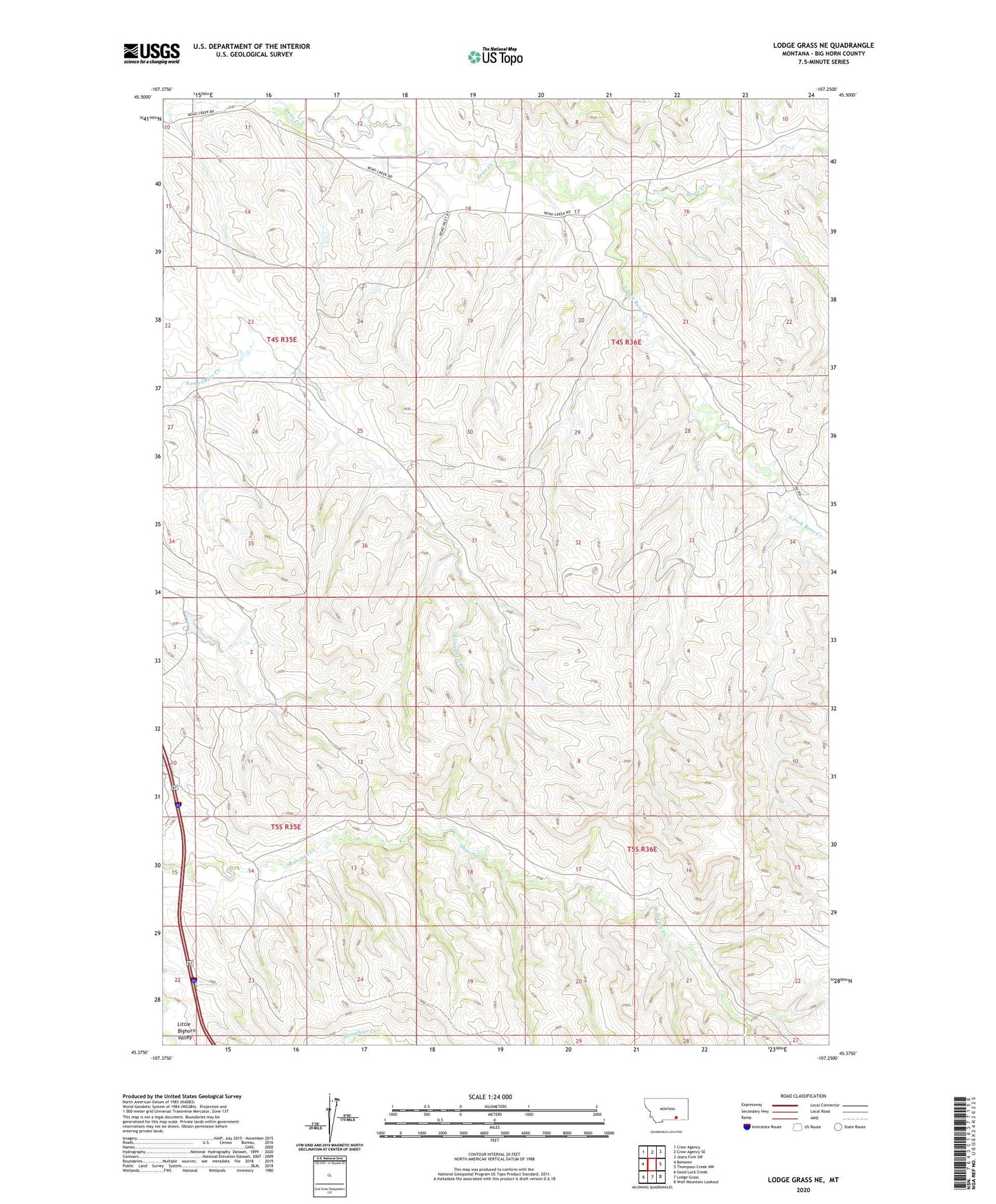 Lodge Grass NE Montana US Topo Map Image