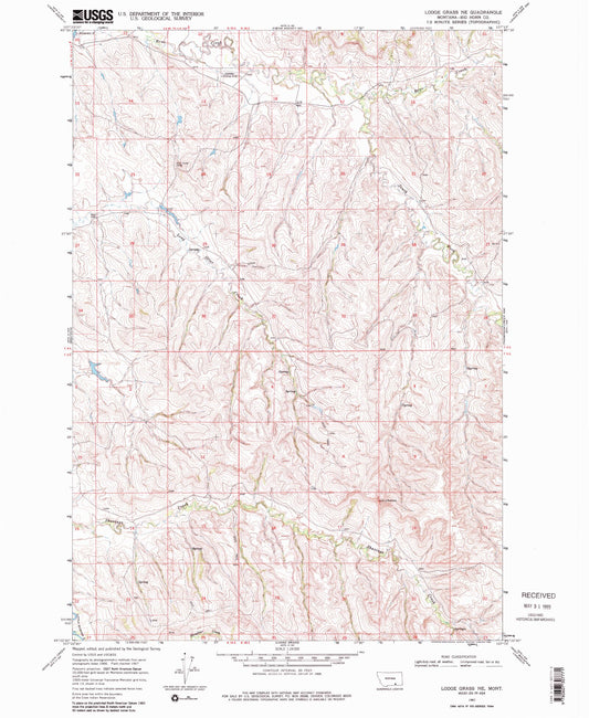 Classic USGS Lodge Grass NE Montana 7.5'x7.5' Topo Map Image
