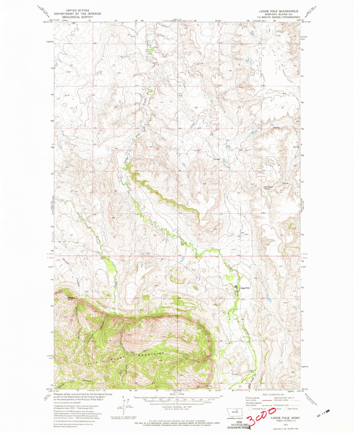 Classic USGS Lodge Pole Montana 7.5'x7.5' Topo Map Image