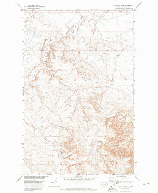 Classic USGS Lodge Pole NE Montana 7.5'x7.5' Topo Map Image