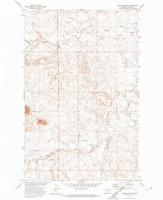 Classic USGS Lodge Pole NW Montana 7.5'x7.5' Topo Map Image