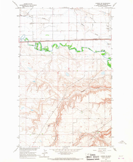 Classic USGS Lohman SE Montana 7.5'x7.5' Topo Map Image