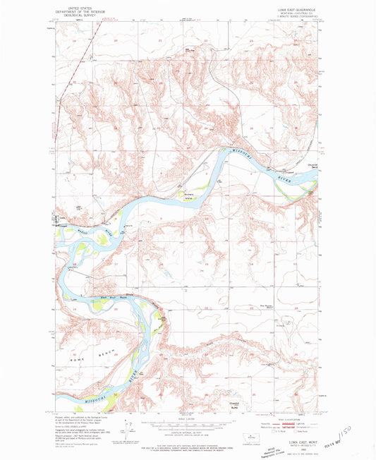 Classic USGS Loma East Montana 7.5'x7.5' Topo Map Image