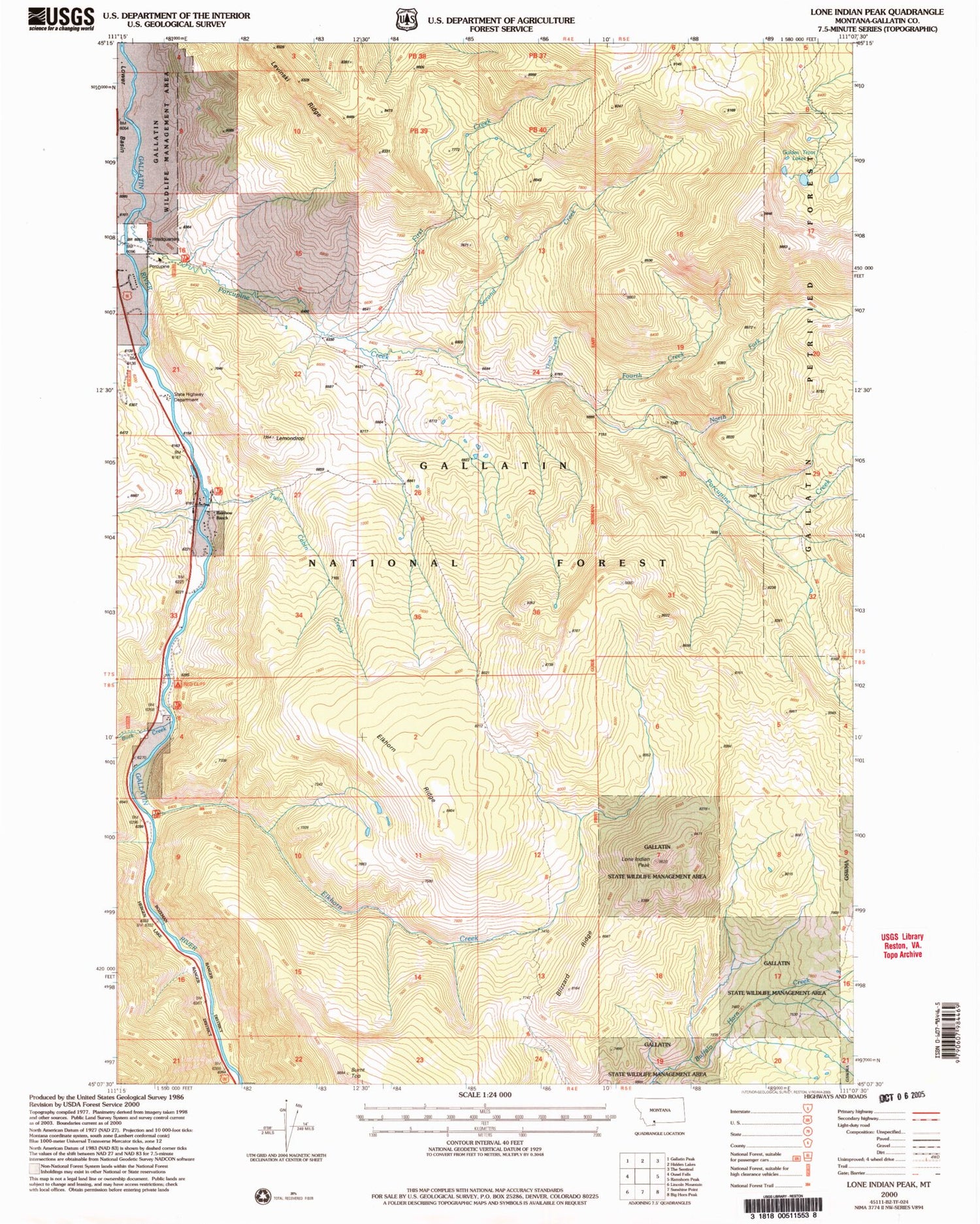 Classic USGS Lone Indian Peak Montana 7.5'x7.5' Topo Map Image