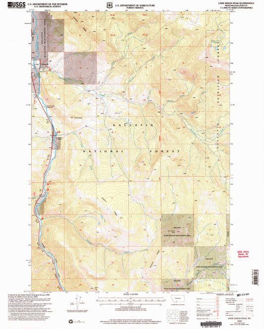 Classic USGS Lone Indian Peak Montana 7.5'x7.5' Topo Map Image