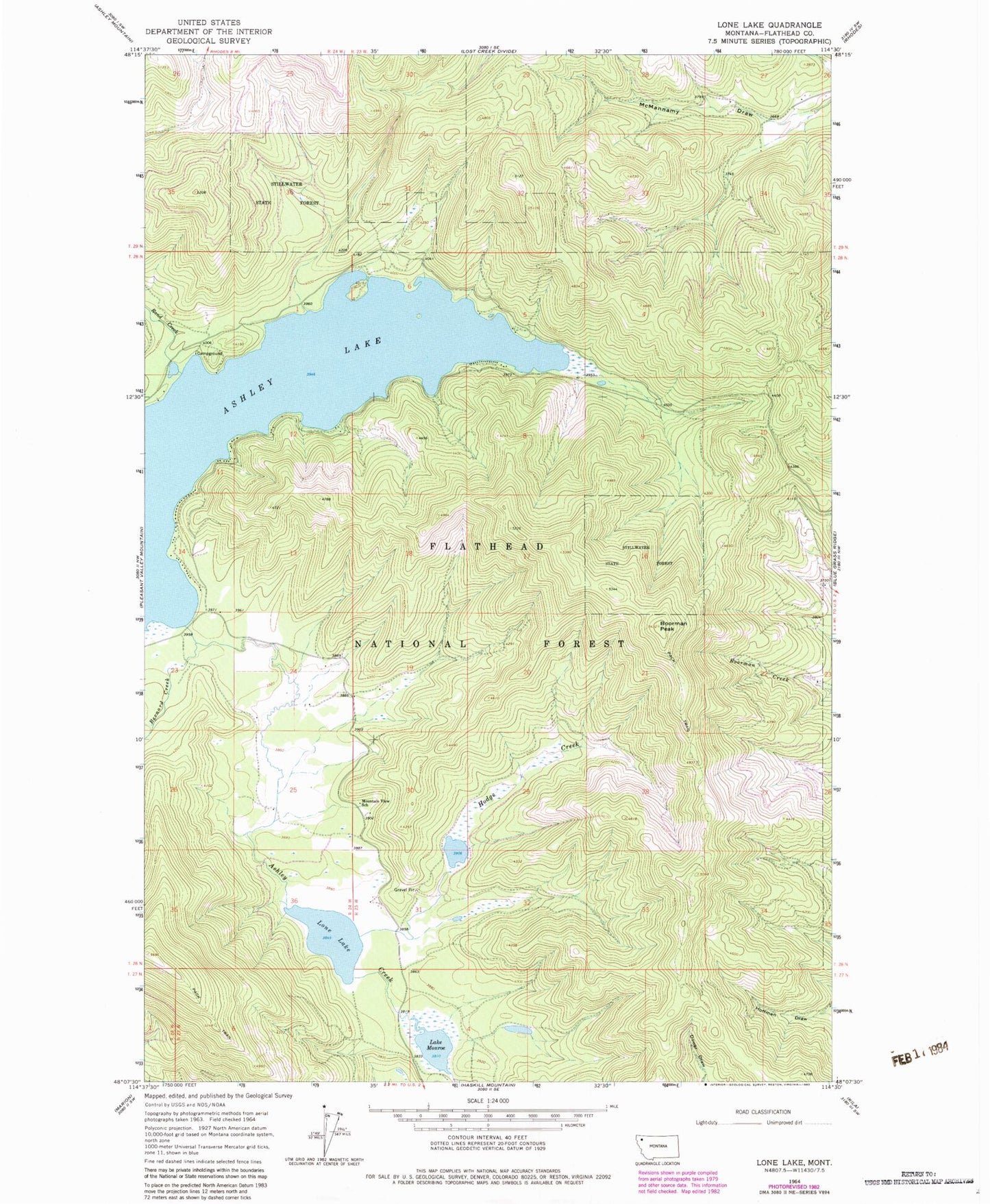 Classic USGS Lone Lake Montana 7.5'x7.5' Topo Map Image