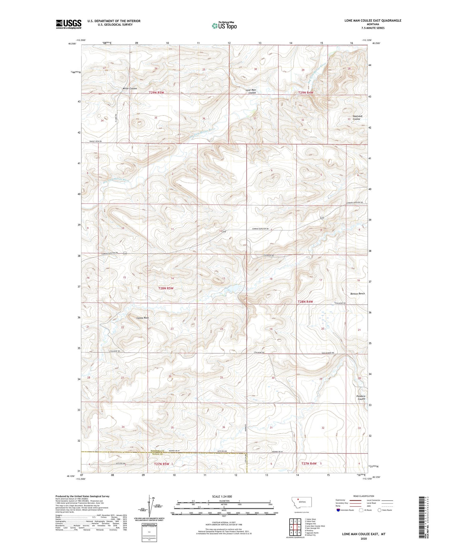Lone Man Coulee East Montana US Topo Map Image