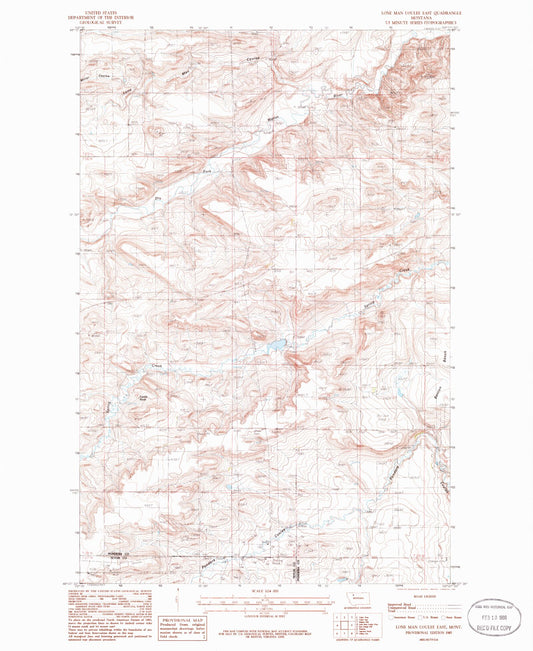Classic USGS Lone Man Coulee East Montana 7.5'x7.5' Topo Map Image
