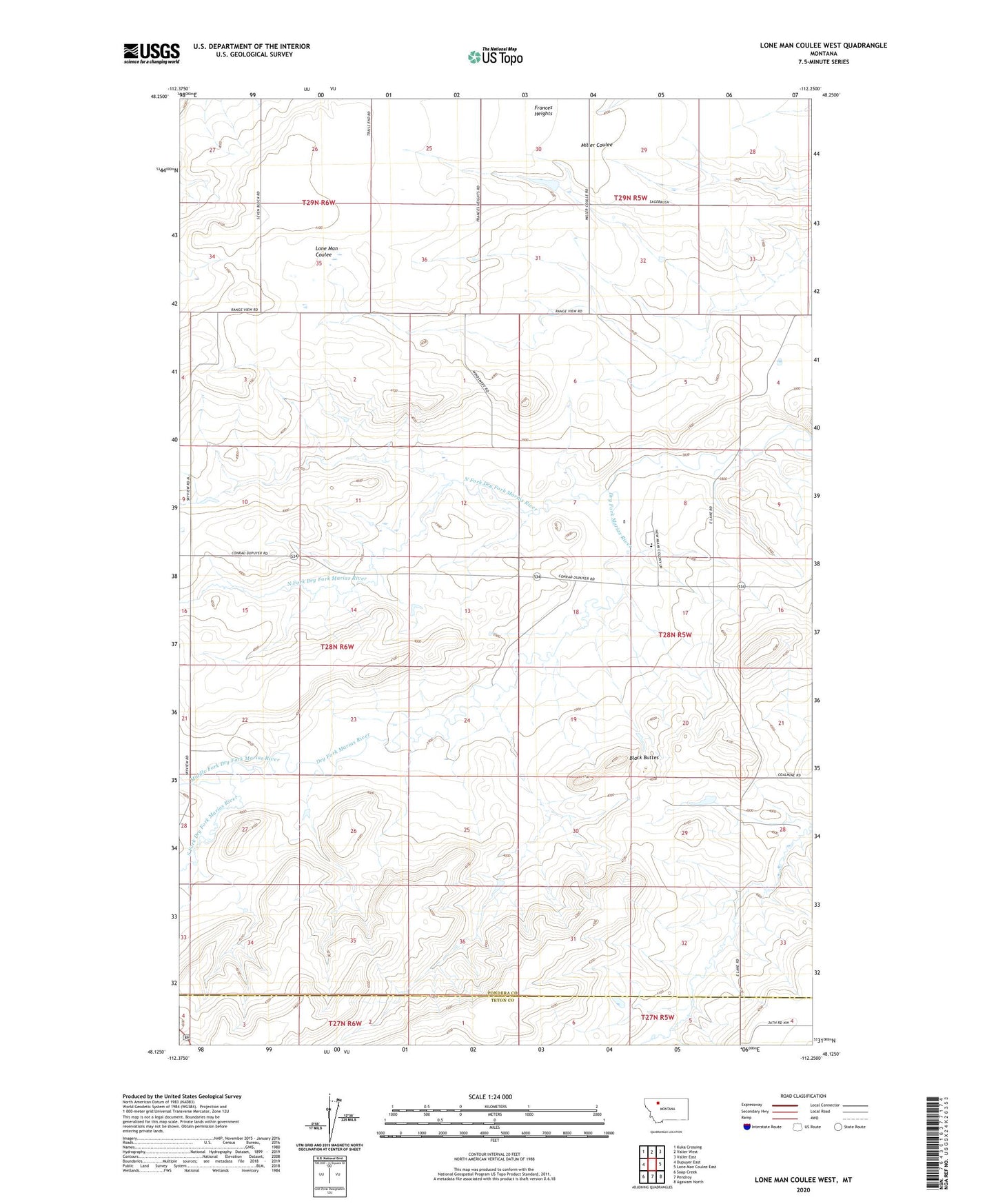 Lone Man Coulee West Montana US Topo Map Image