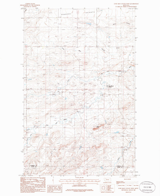 Classic USGS Lone Man Coulee West Montana 7.5'x7.5' Topo Map Image