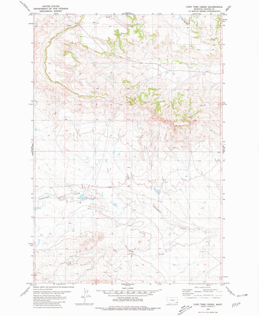 Classic USGS Lone Tree Creek Montana 7.5'x7.5' Topo Map Image