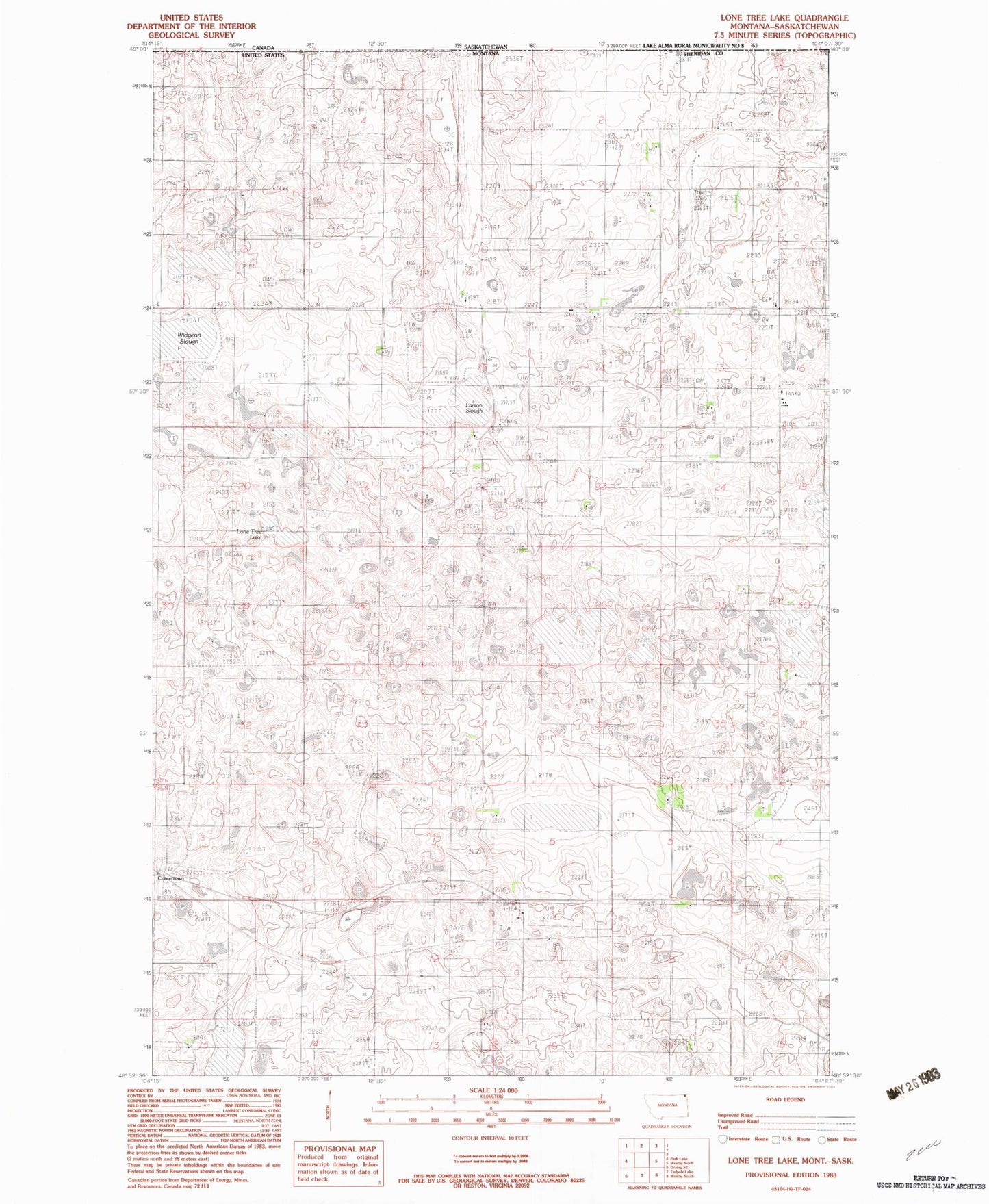 Classic USGS Lone Tree Lake Montana 7.5'x7.5' Topo Map Image
