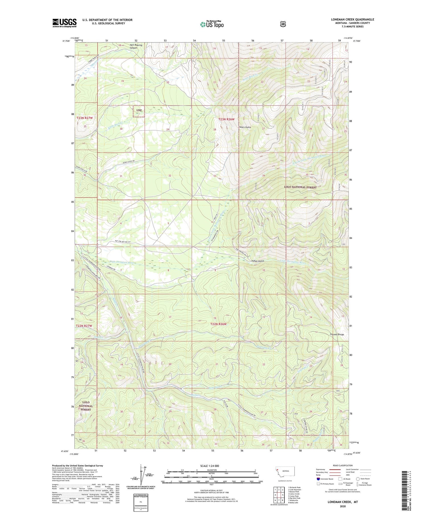 Loneman Creek Montana US Topo Map Image