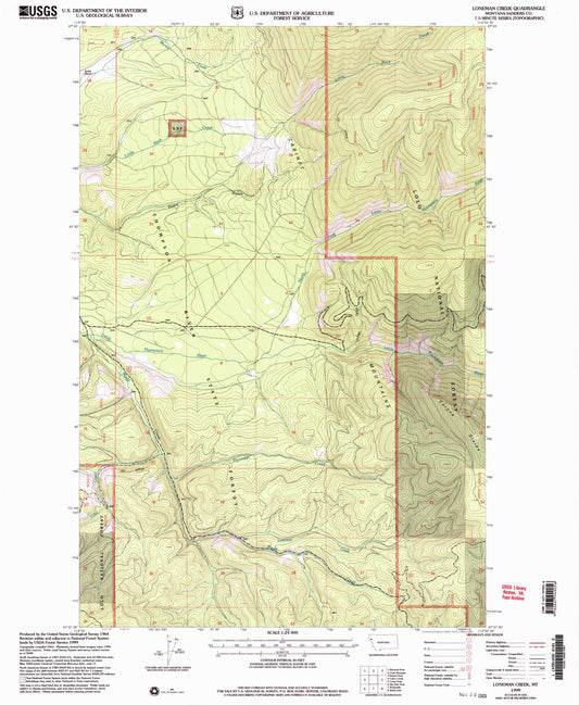 Classic USGS Loneman Creek Montana 7.5'x7.5' Topo Map Image
