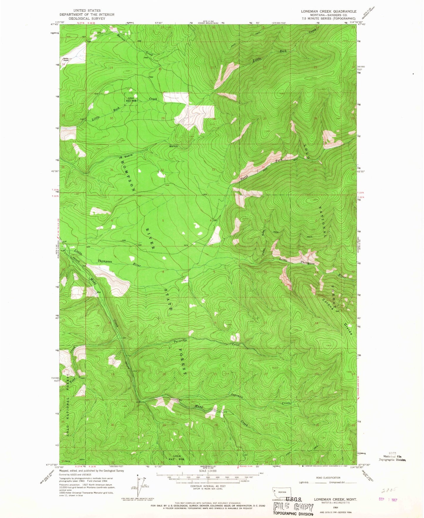 Classic USGS Loneman Creek Montana 7.5'x7.5' Topo Map Image