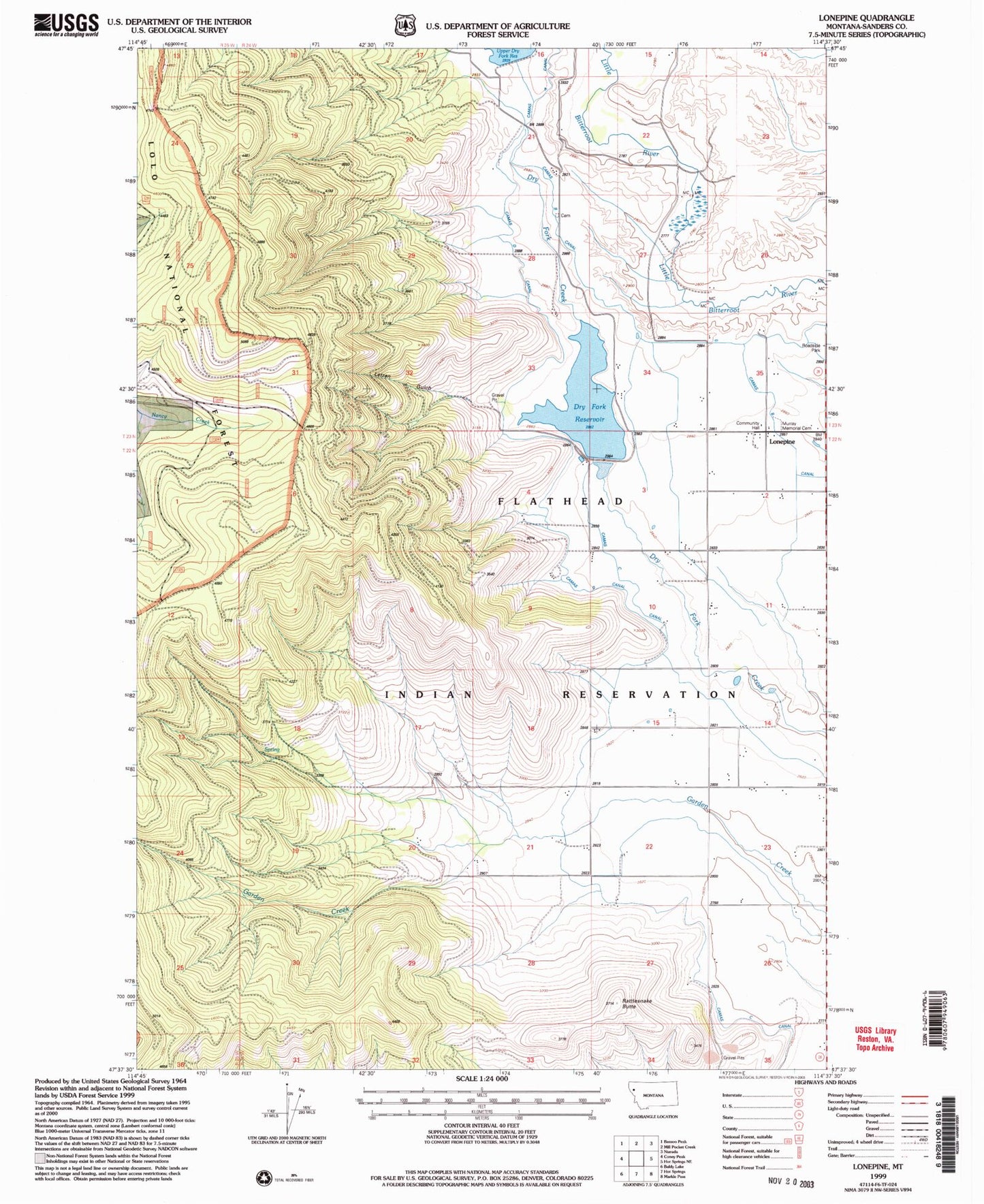 Classic USGS Lonepine Montana 7.5'x7.5' Topo Map Image