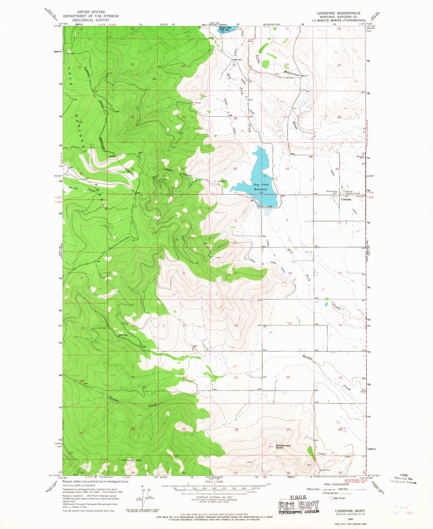 Classic USGS Lonepine Montana 7.5'x7.5' Topo Map Image