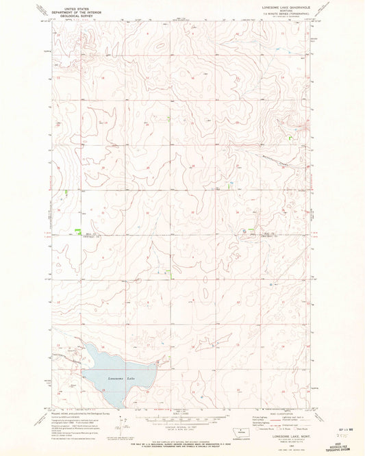 Classic USGS Lonesome Lake Montana 7.5'x7.5' Topo Map Image