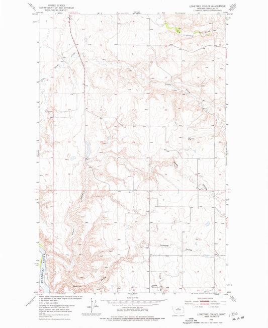 Classic USGS Lonetree Coulee Montana 7.5'x7.5' Topo Map Image