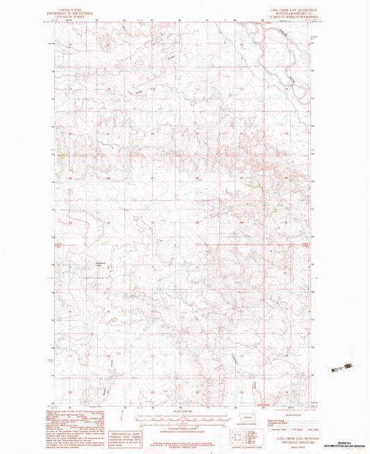 Classic USGS Long Creek East Montana 7.5'x7.5' Topo Map Image