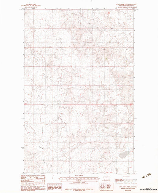 Classic USGS Long Creek West Montana 7.5'x7.5' Topo Map Image