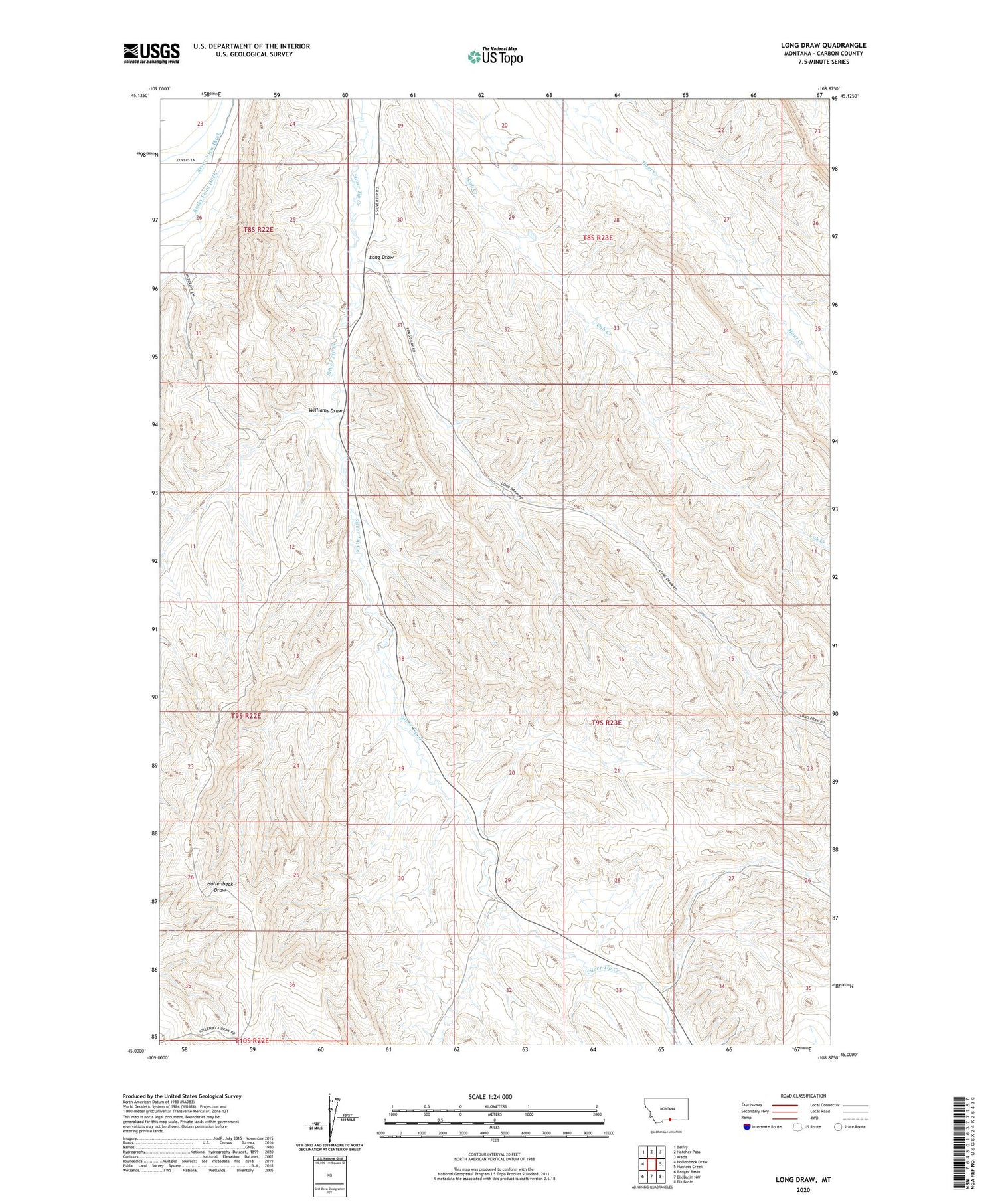 Long Draw Montana US Topo Map Image