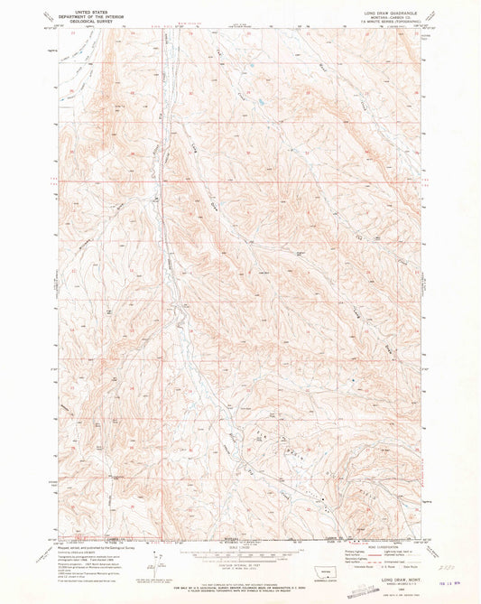 Classic USGS Long Draw Montana 7.5'x7.5' Topo Map Image