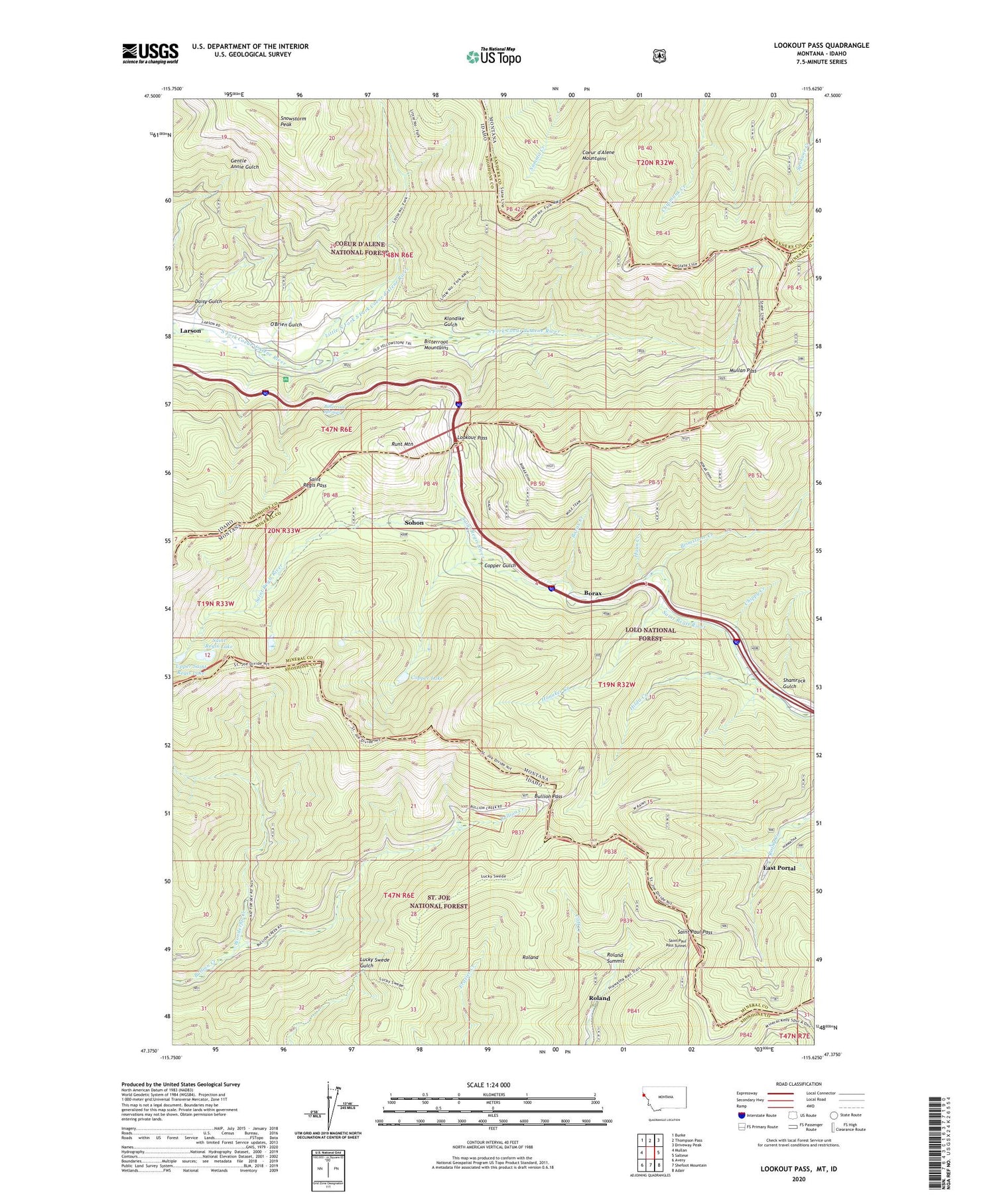 Lookout Pass Montana US Topo Map Image