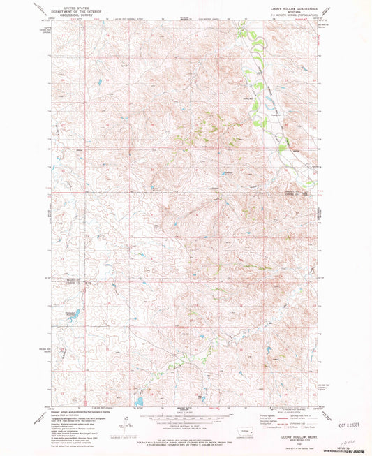 Classic USGS Loony Hollow Montana 7.5'x7.5' Topo Map Image