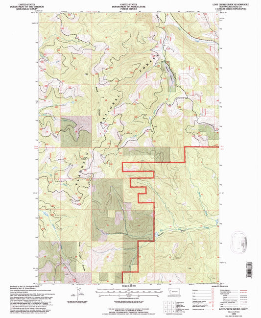 Classic USGS Lost Creek Divide Montana 7.5'x7.5' Topo Map Image