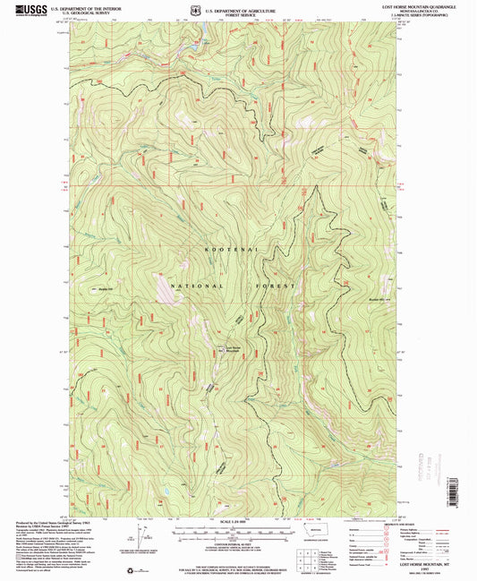 Classic USGS Lost Horse Mountain Montana 7.5'x7.5' Topo Map Image