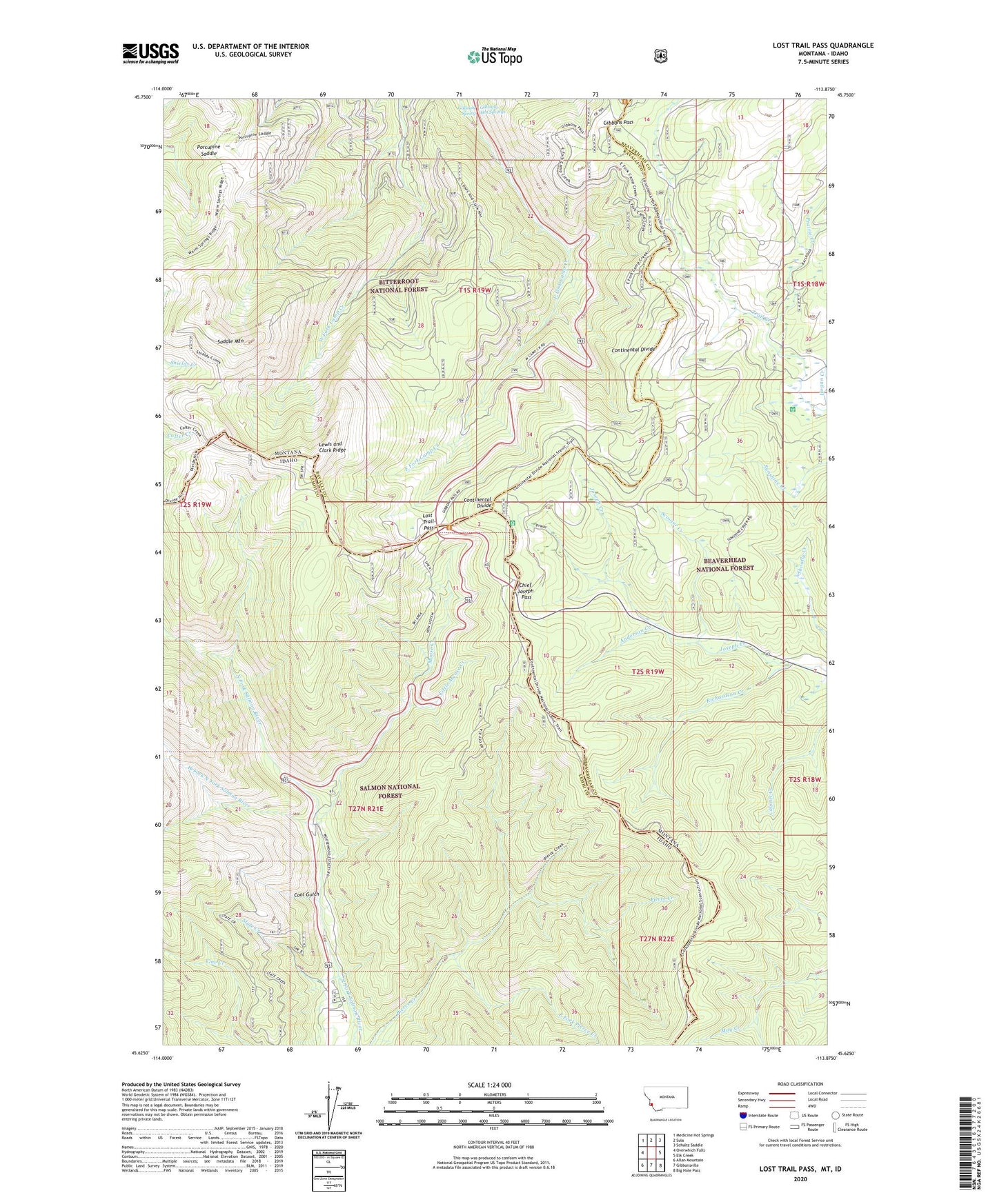 Lost Trail Pass Montana US Topo Map Image