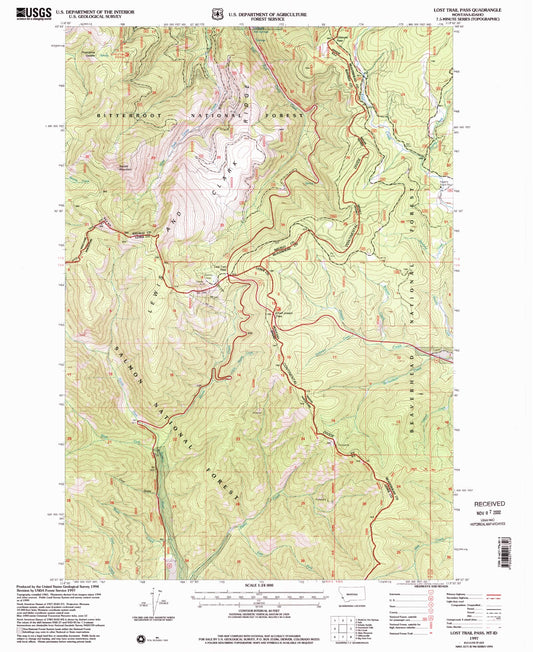 Classic USGS Lost Trail Pass Montana 7.5'x7.5' Topo Map Image