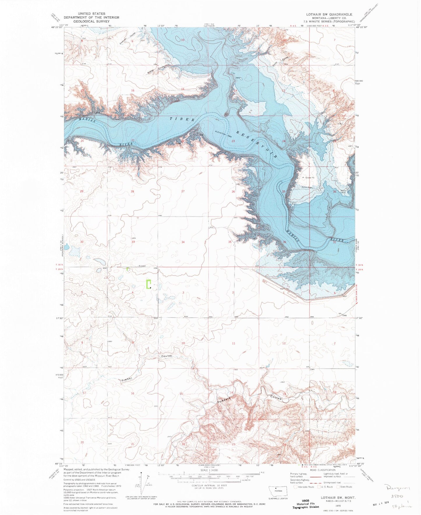 Classic USGS Lothair SW Montana 7.5'x7.5' Topo Map Image