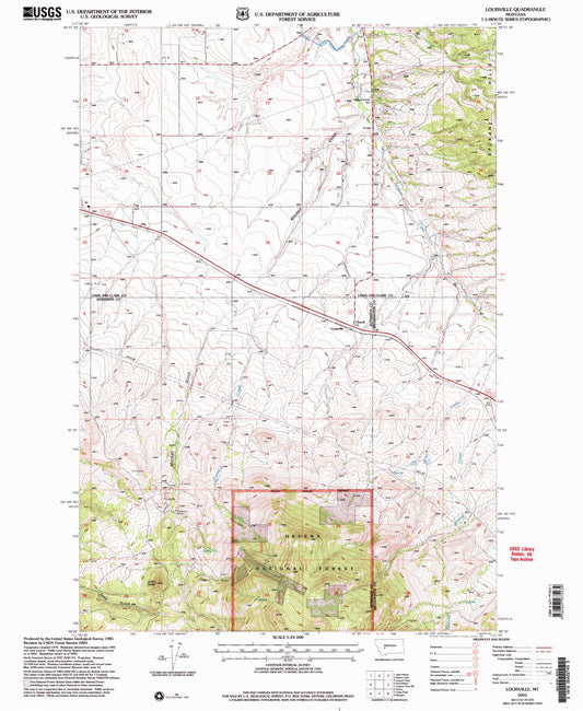 Classic USGS Louisville Montana 7.5'x7.5' Topo Map Image