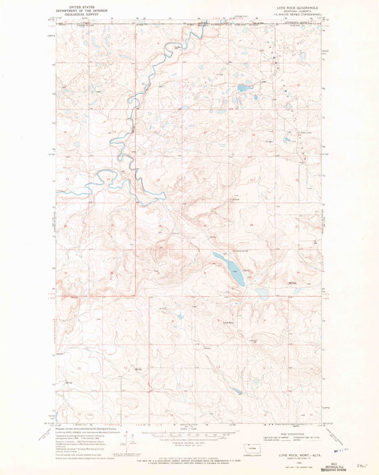Classic USGS Love Rock Montana 7.5'x7.5' Topo Map Image