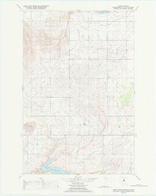 Classic USGS Lower Crow Reservoir Montana 7.5'x7.5' Topo Map Image
