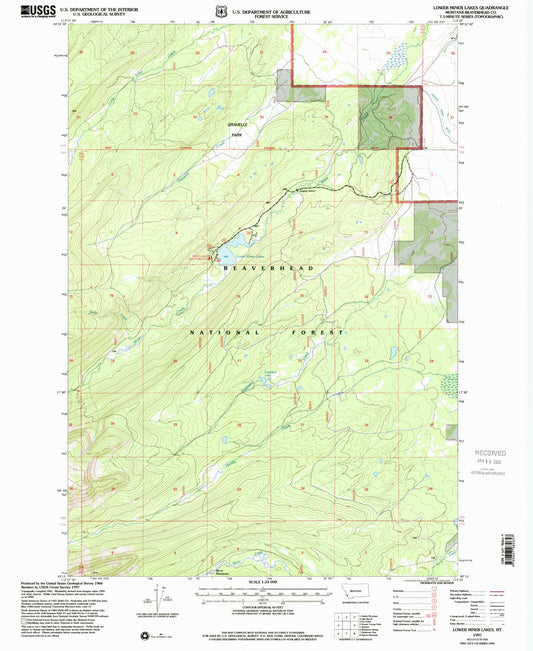 Classic USGS Lower Miner Lakes Montana 7.5'x7.5' Topo Map Image