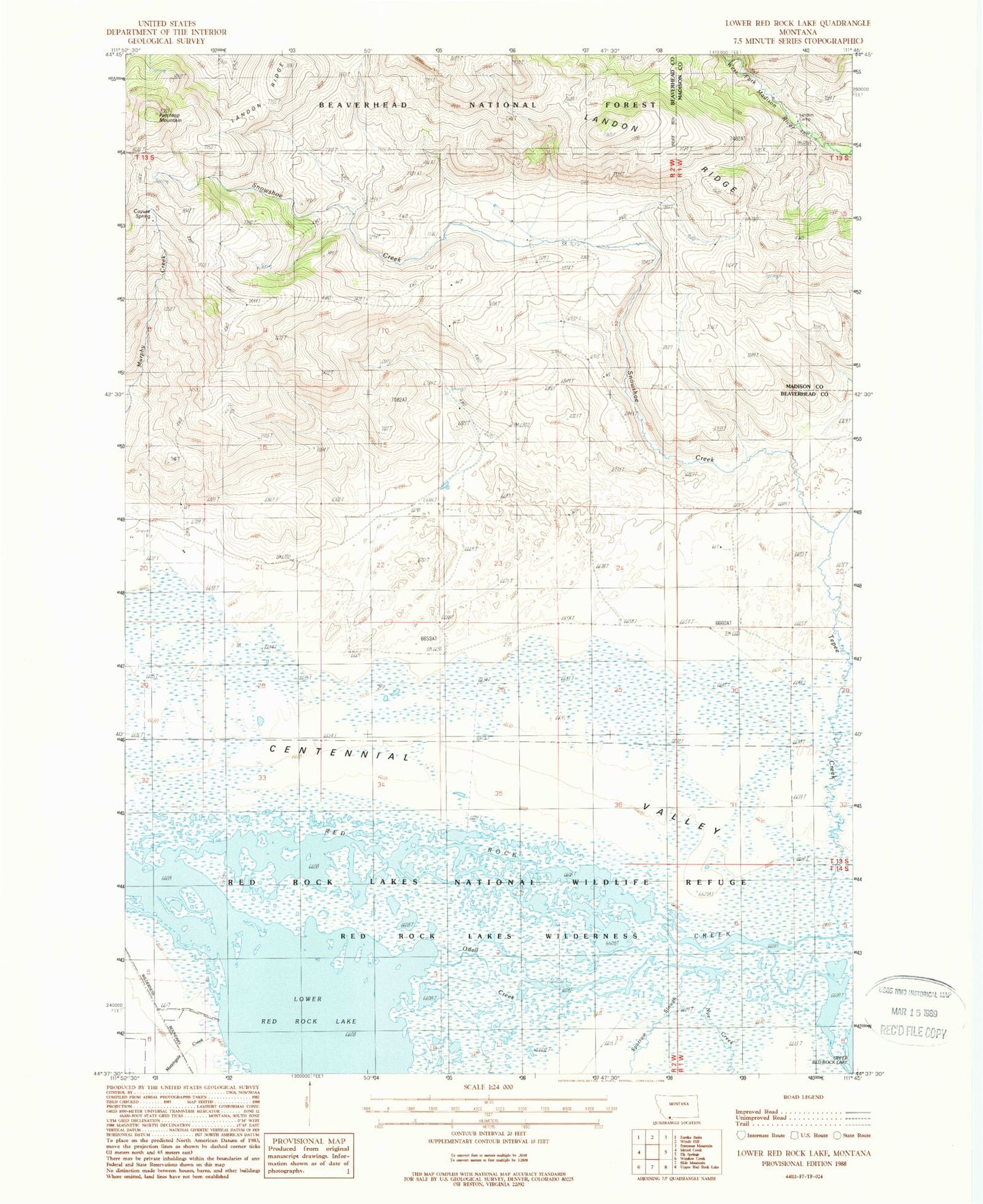 Classic USGS Lower Red Rock Lake Montana 7.5'x7.5' Topo Map Image