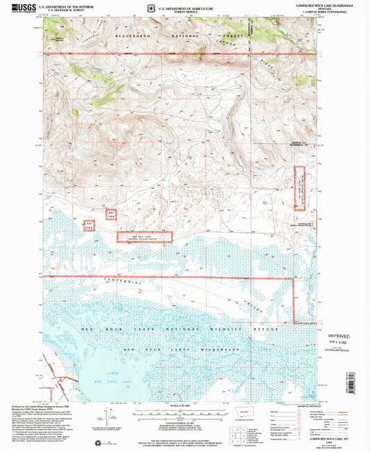 Classic USGS Lower Red Rock Lake Montana 7.5'x7.5' Topo Map Image